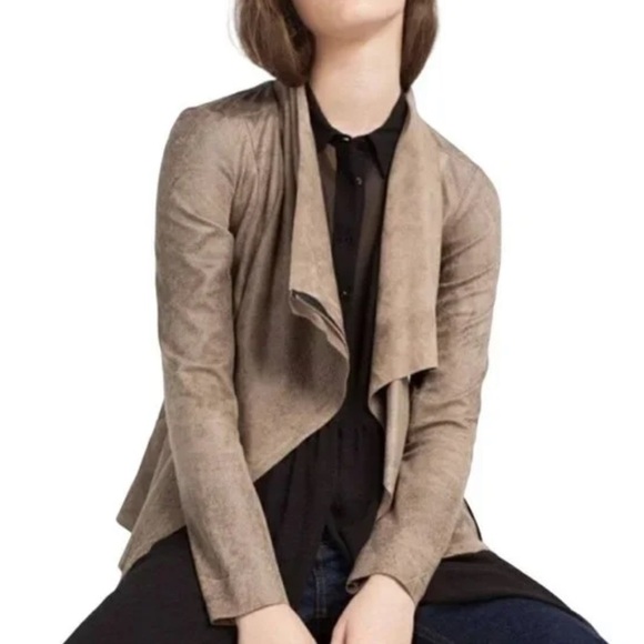 Zara Faux Vegan Suede Moto Jacket Asymmetrical Zip Fitted Draped Collar - Picture 1 of 10